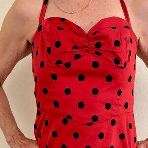 Betsy Johnson ress, red with black polka dots, size 6